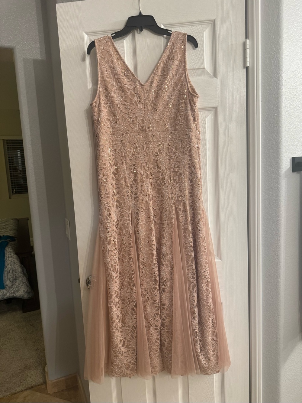 V-Neck Blush Lace A-Line Wedding Dress